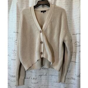 Quince Organic Cotton Cardigan Sweater Beige Tan Womens Size Medium Knit V-Neck